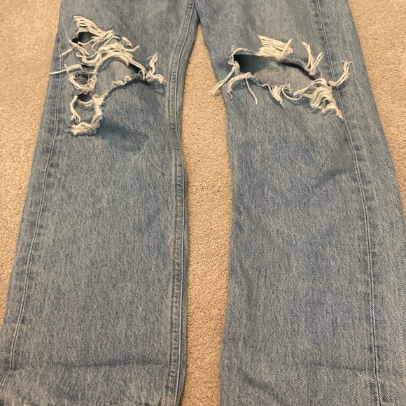 Agolde Light Blue Ripped Straight Leg Jeans - Picture 2 of 5